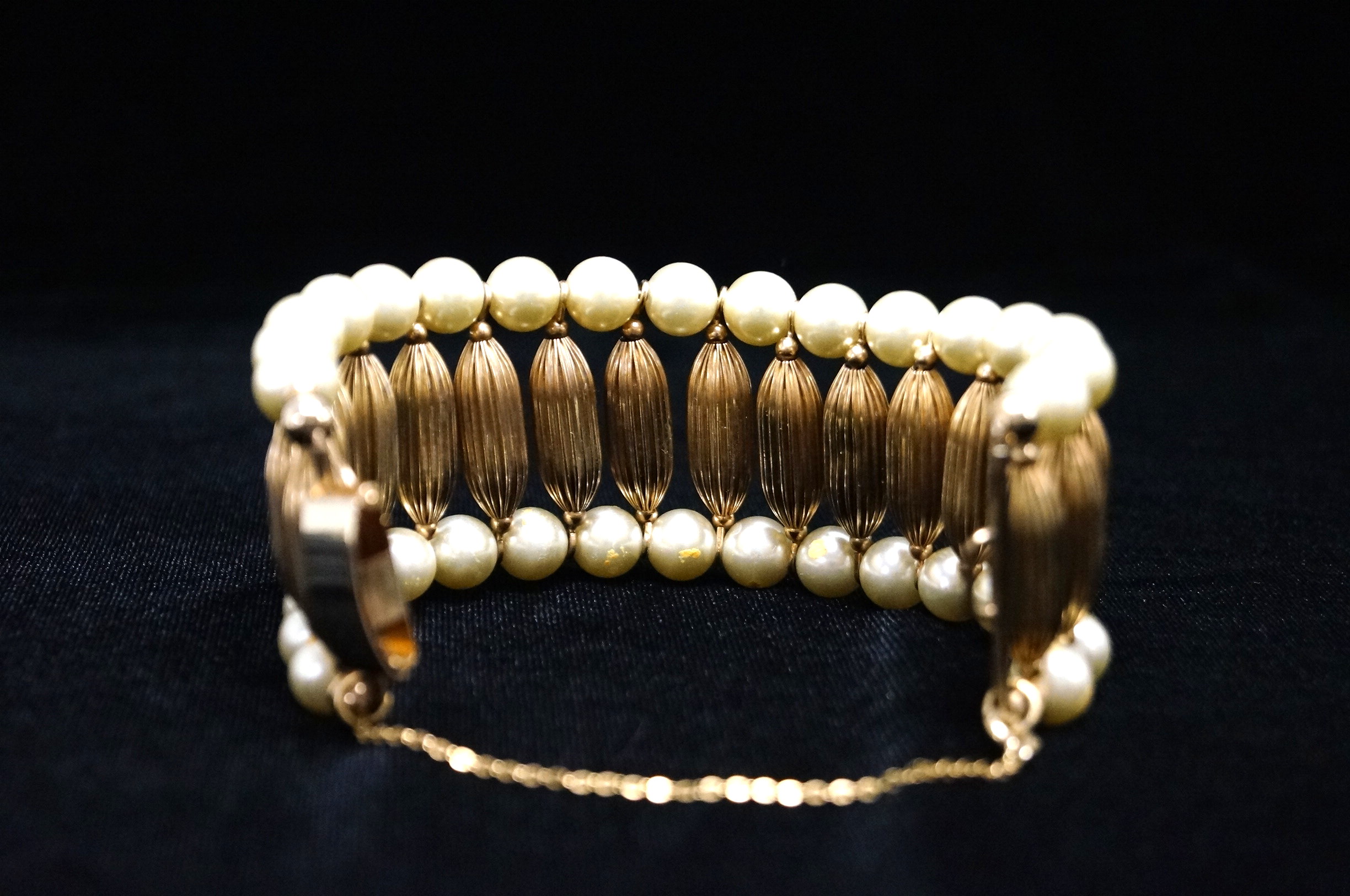 Gold Tone and Faux Pearl Bracelet