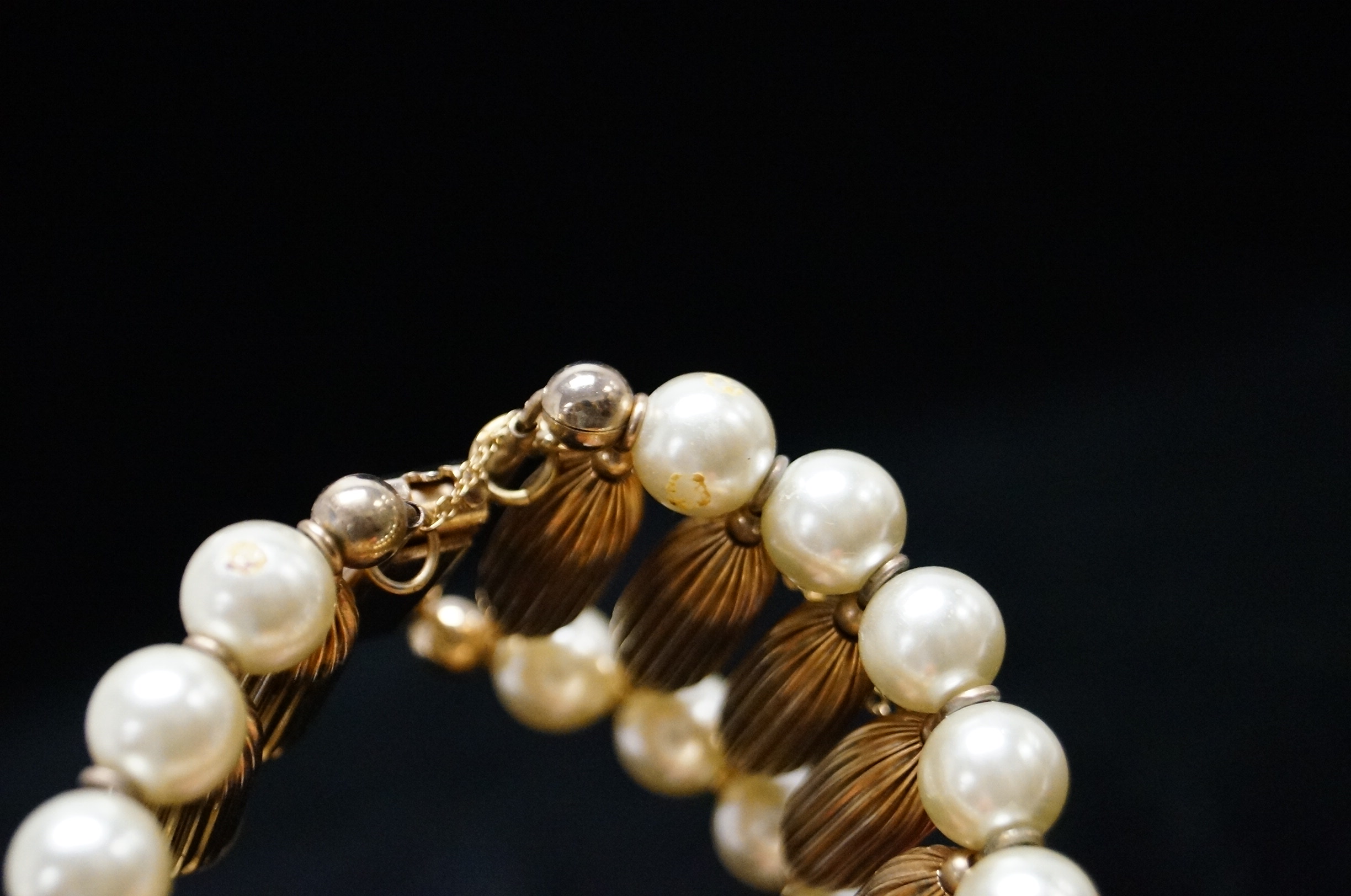Gold Tone and Faux Pearl Bracelet