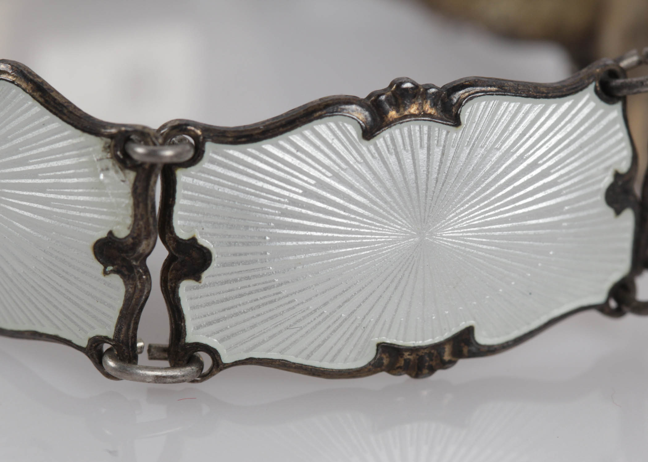 Vintage Ivar T Holth Mid Century Guilloche and White Enamel Continental 830 Sterling Bracelet