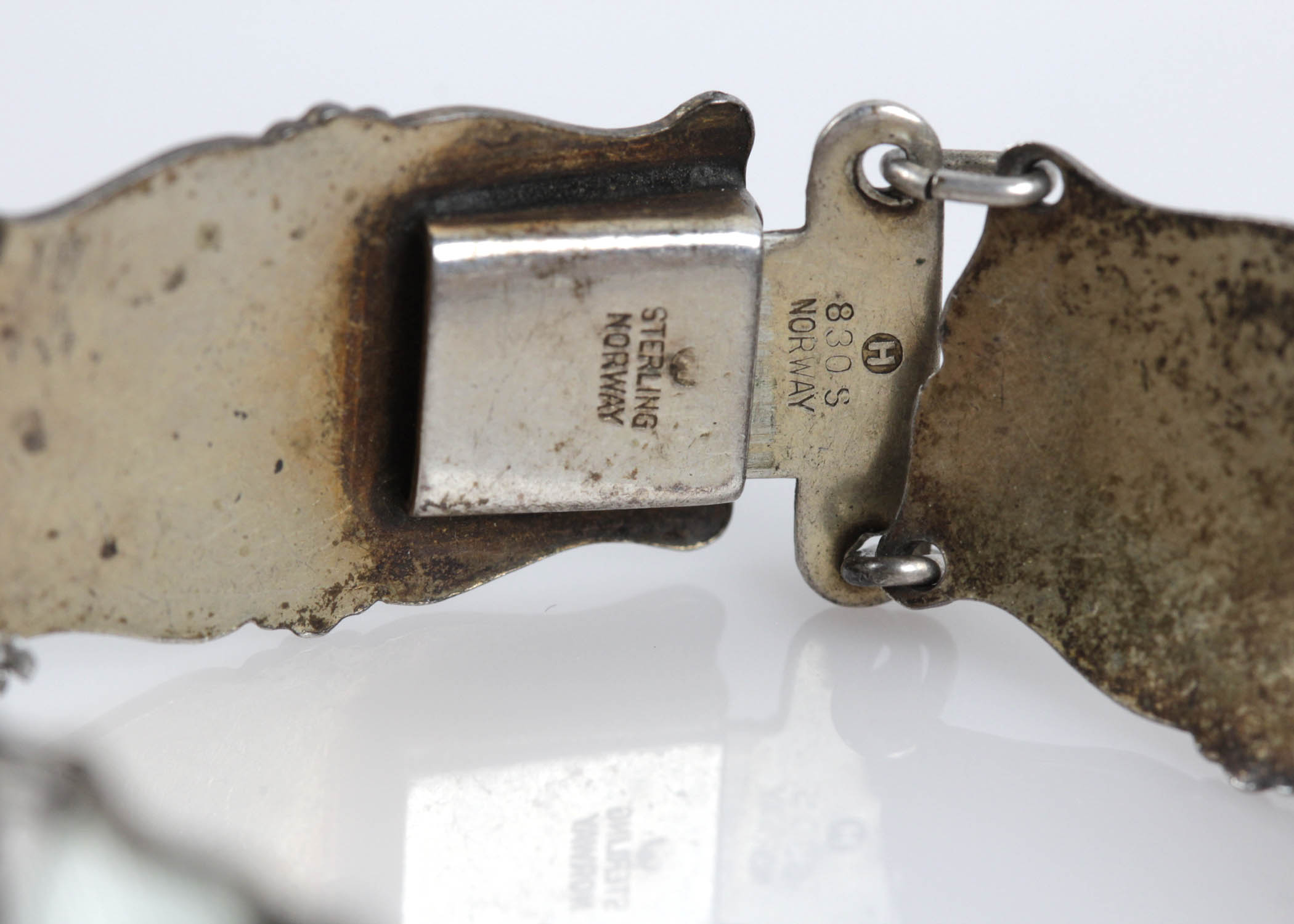 Vintage Ivar T Holth Mid Century Guilloche and White Enamel Continental 830 Sterling Bracelet