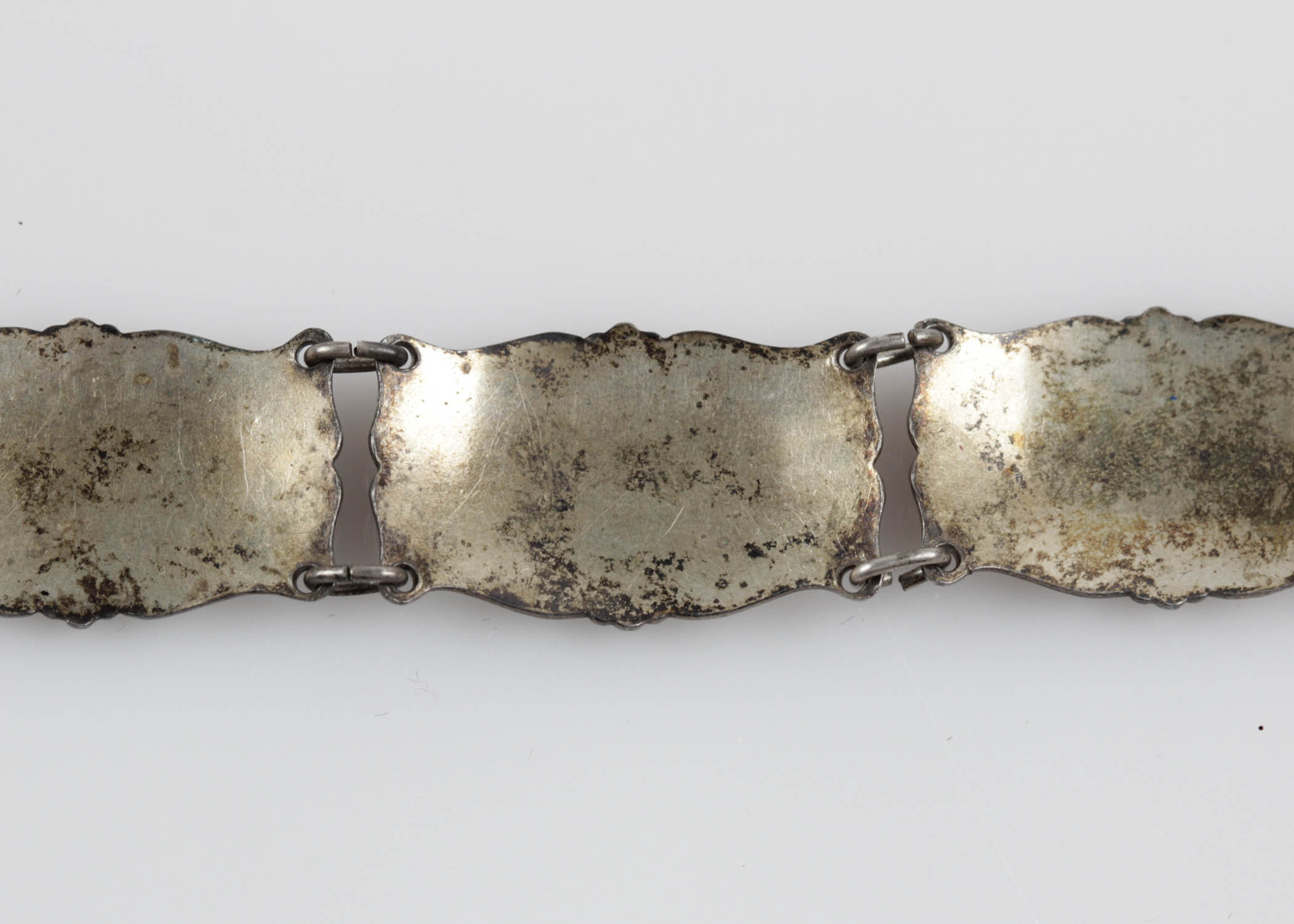 Vintage Ivar T Holth Mid Century Guilloche and White Enamel Continental 830 Sterling Bracelet