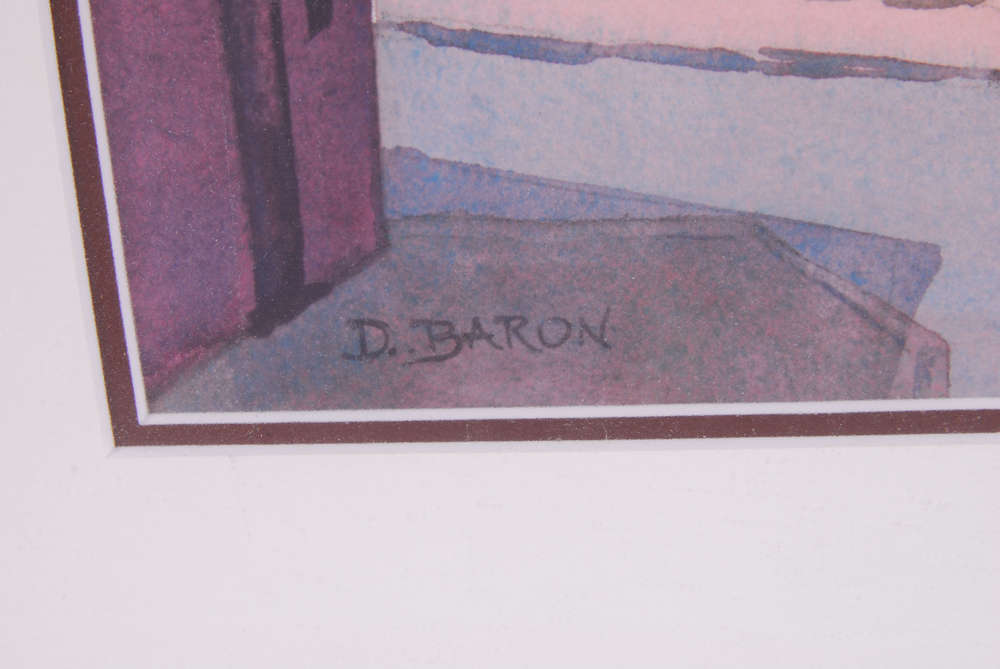 D. Baron Gouache Depicting Modern Couple on Colonial Street