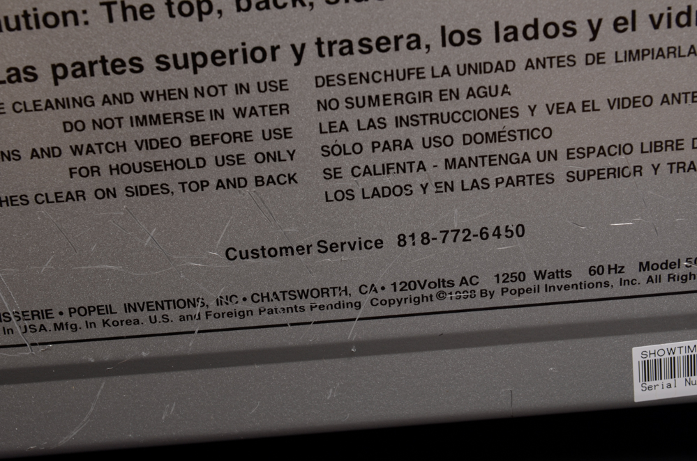 Ronco Showtime Rotisserie with Popeil Recipe Book