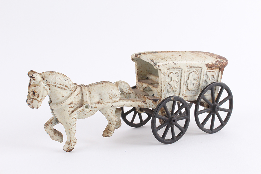 Vintage Cast Iron Horse Drawn Ice Wagon Toy
