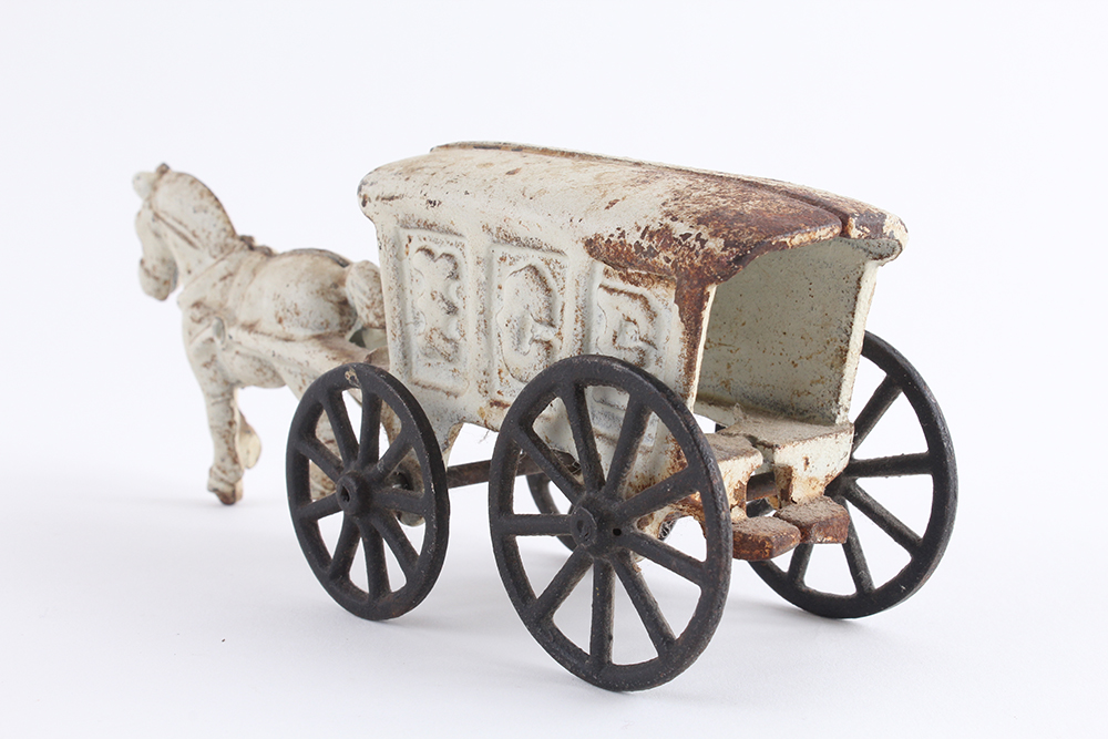 Vintage Cast Iron Horse Drawn Ice Wagon Toy