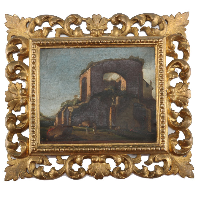 19th Century Italian Oil on Canvas Landscape with Figures