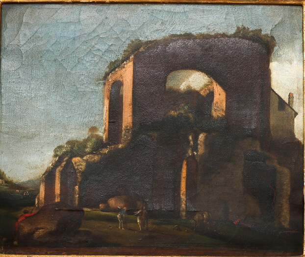 19th Century Italian Oil on Canvas Landscape with Figures