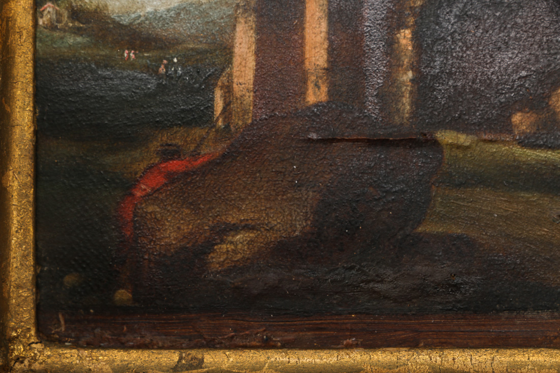 19th Century Italian Oil on Canvas Landscape with Figures