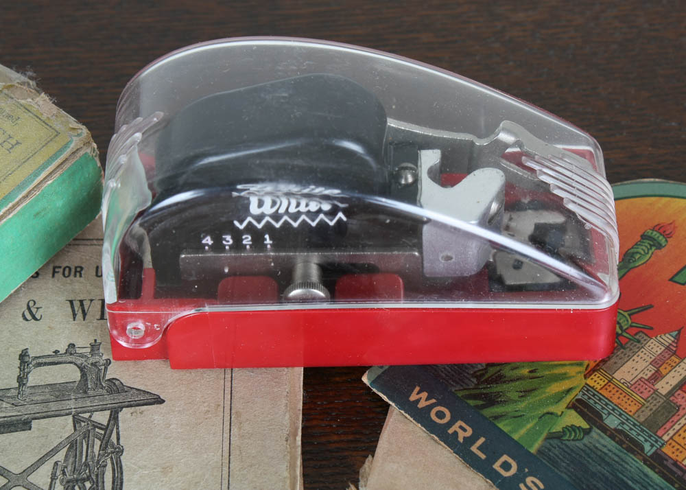 Antique White Family Treadle Sewing Machine in Oak Case