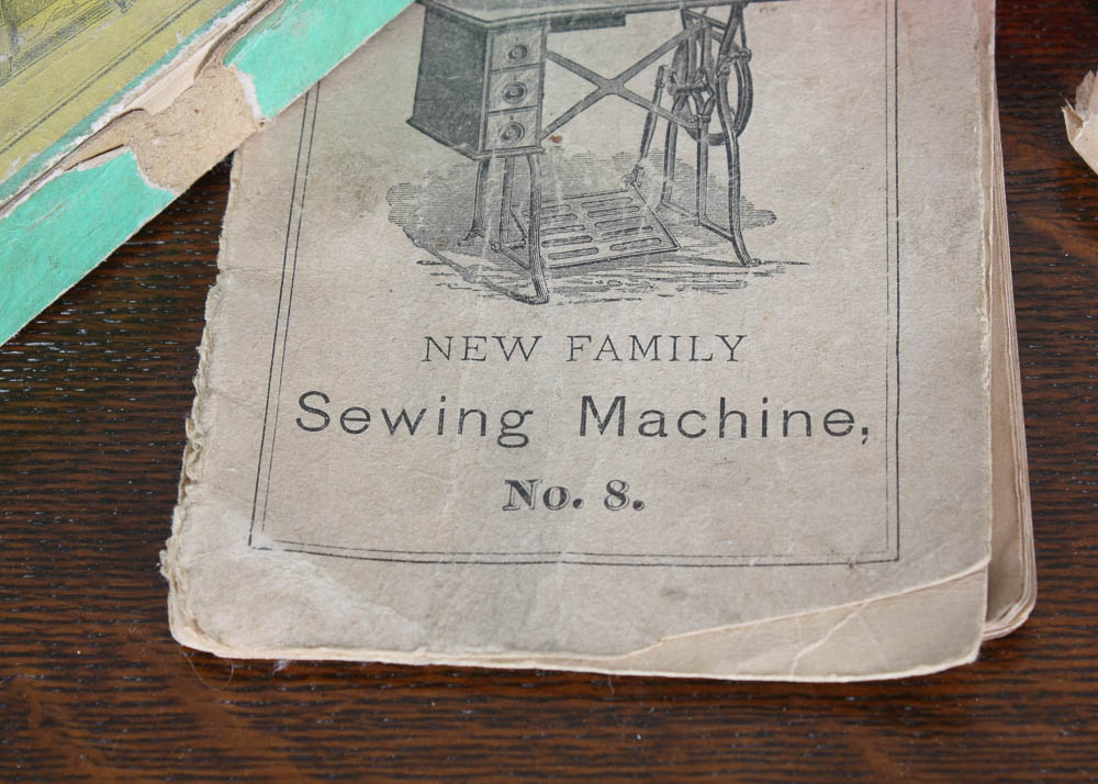 Antique White Family Treadle Sewing Machine in Oak Case