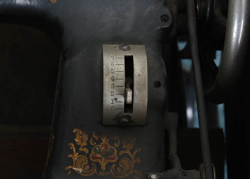 Antique White Family Treadle Sewing Machine in Oak Case