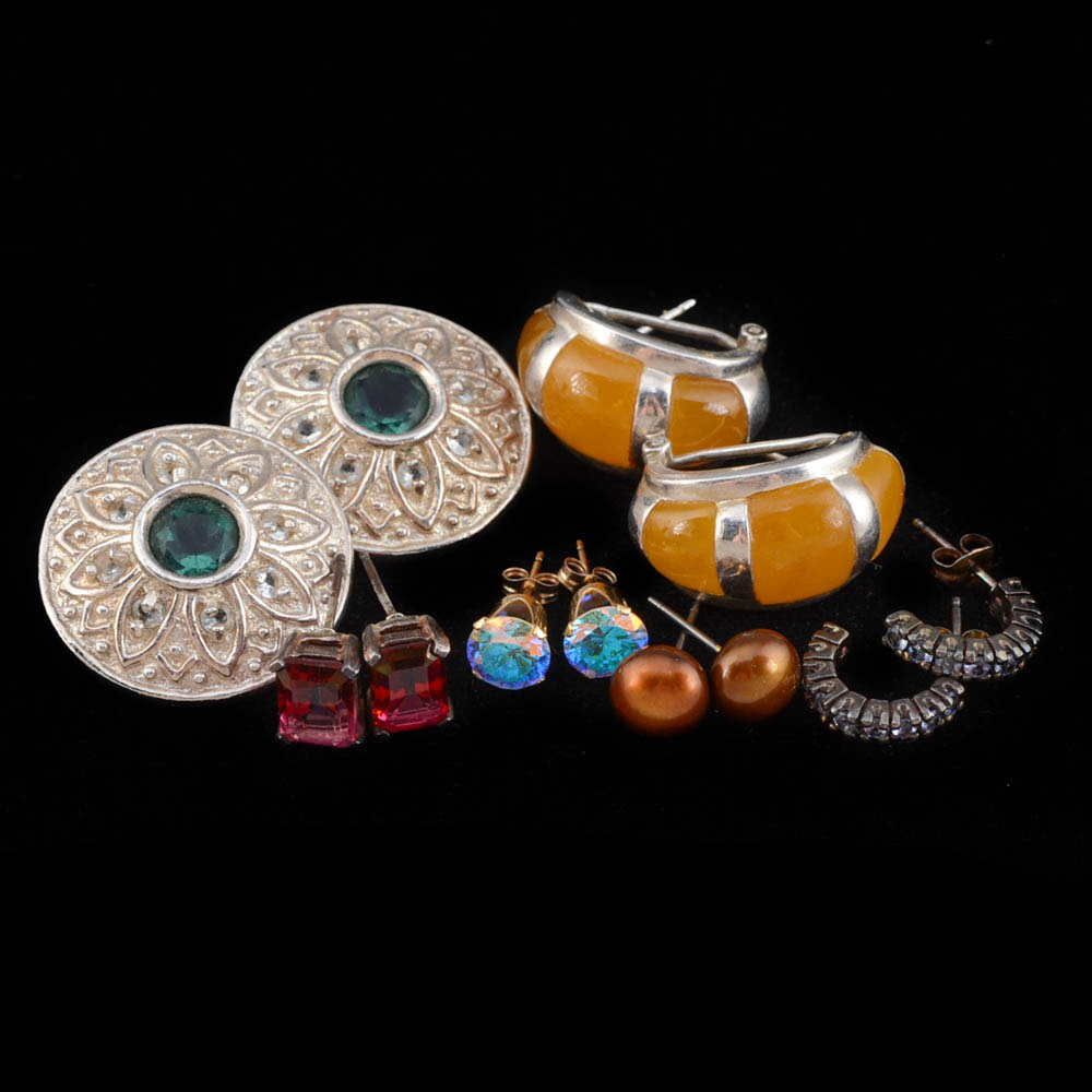 Six Pairs of Earrings, Including 14K Gold