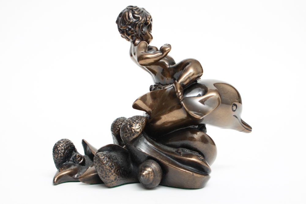 Giovanni Schoeman Cherub on Dolphin Cold Cast Bronze Sculpture