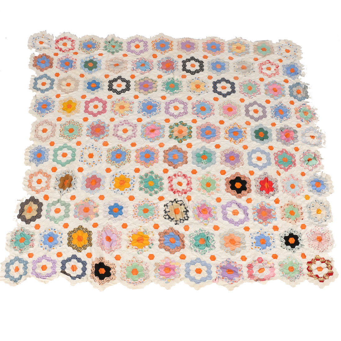 Handstitched "Grandmother's Flower Garden" Quilt Top