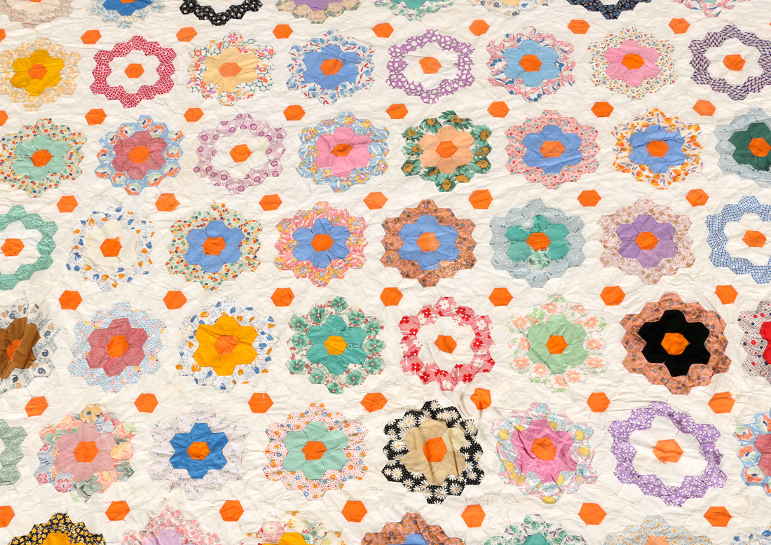 Handstitched "Grandmother's Flower Garden" Quilt Top