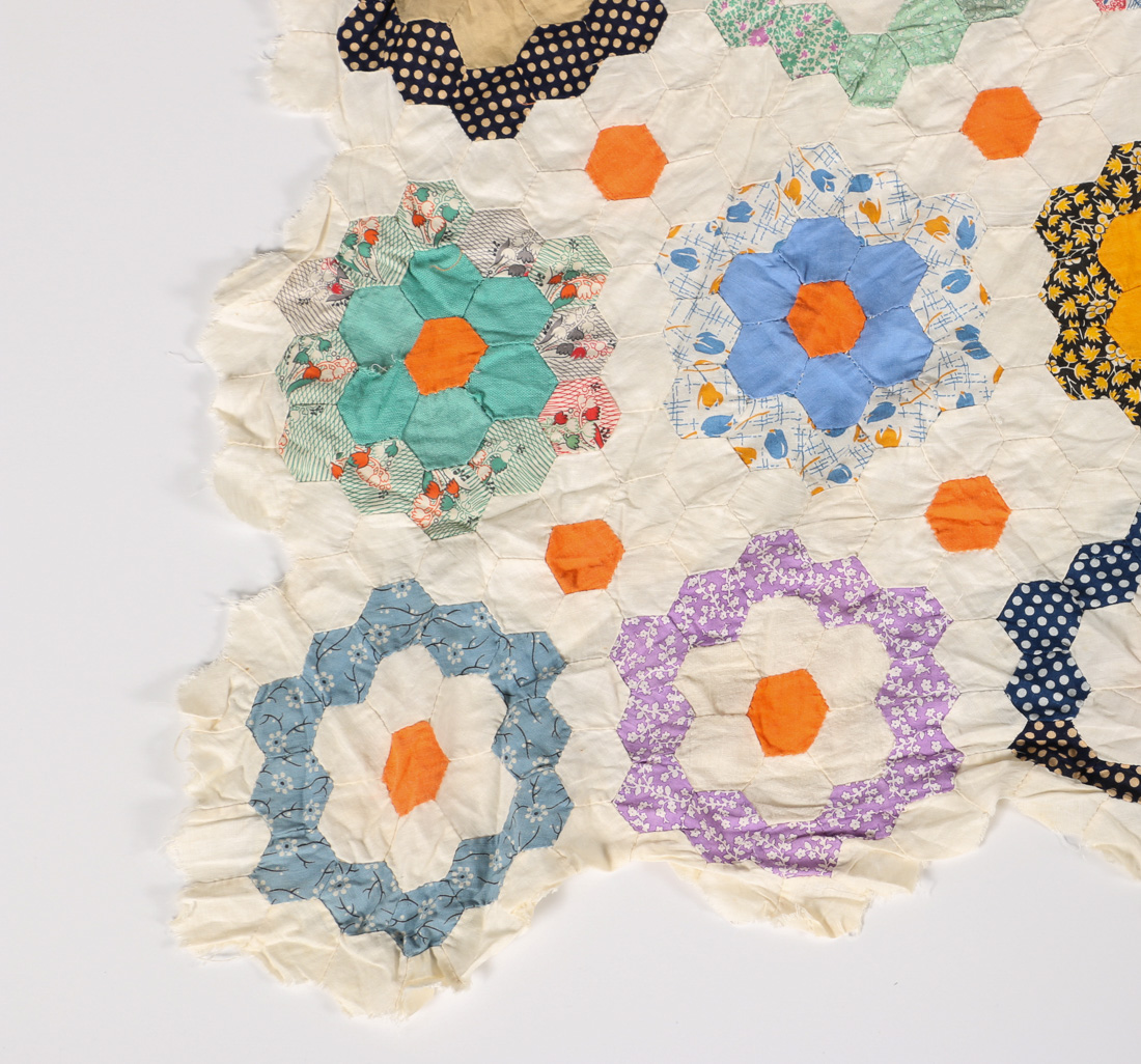 Handstitched "Grandmother's Flower Garden" Quilt Top