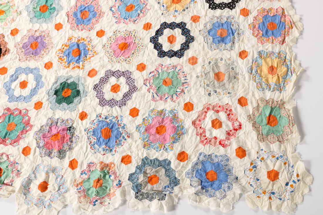 Handstitched "Grandmother's Flower Garden" Quilt Top