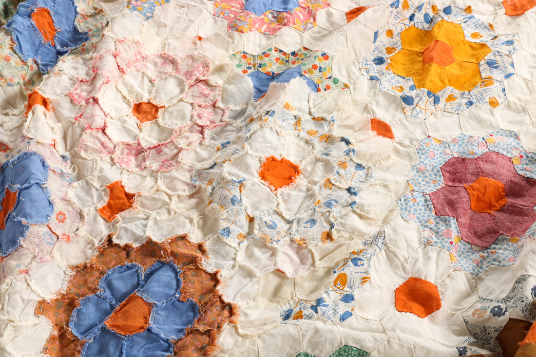 Handstitched "Grandmother's Flower Garden" Quilt Top