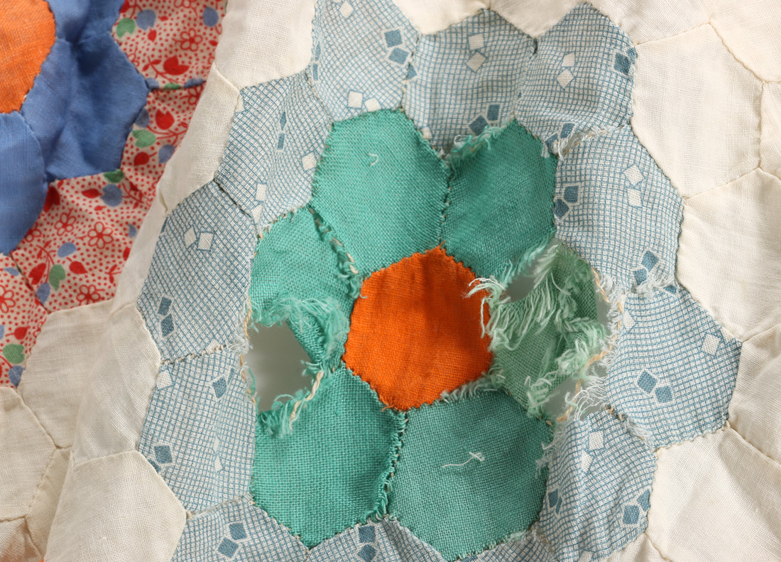 Handstitched "Grandmother's Flower Garden" Quilt Top