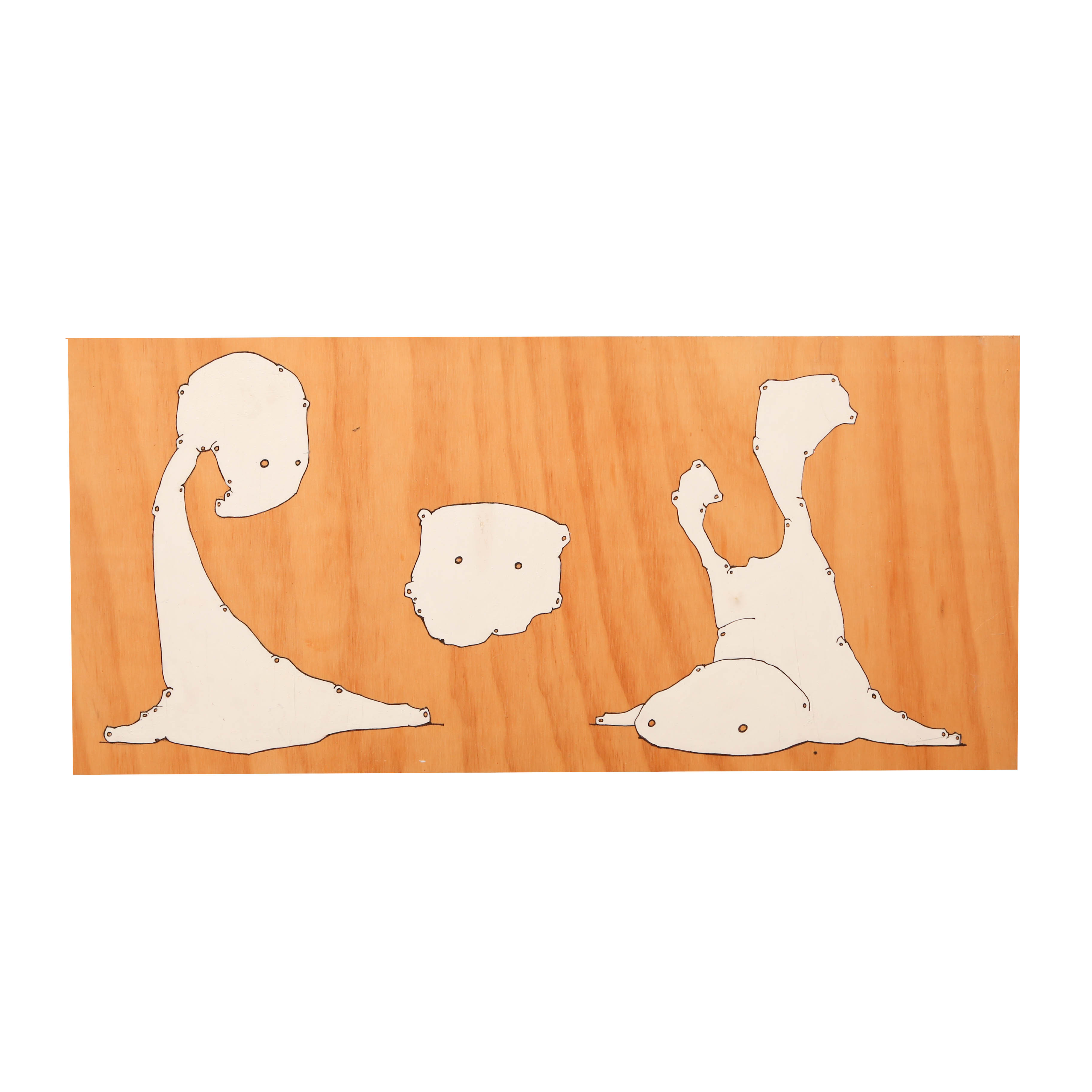 Andrew Wingert "Three Soft Robots" Signed Ink Drawing on Wood