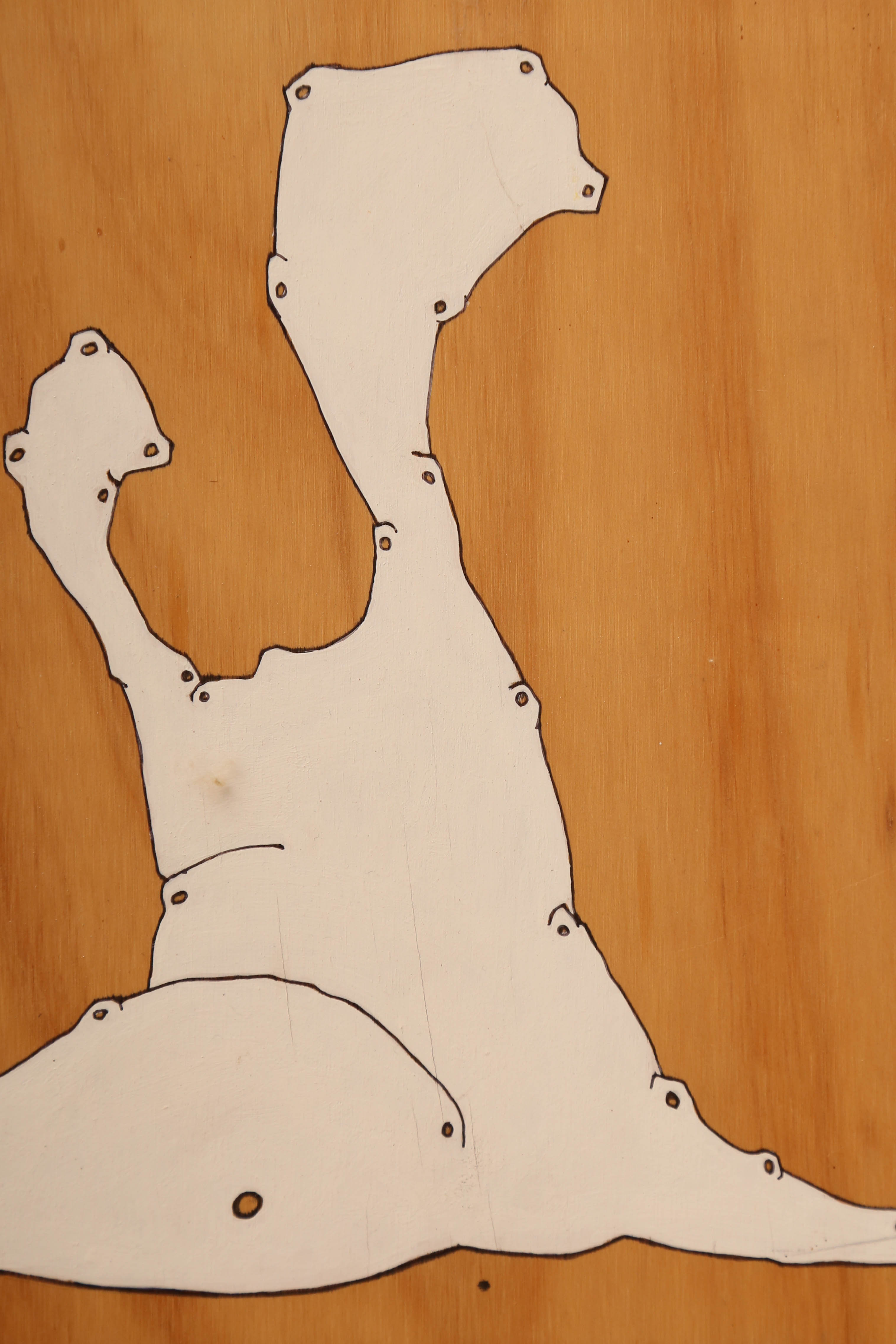 Andrew Wingert "Three Soft Robots" Signed Ink Drawing on Wood