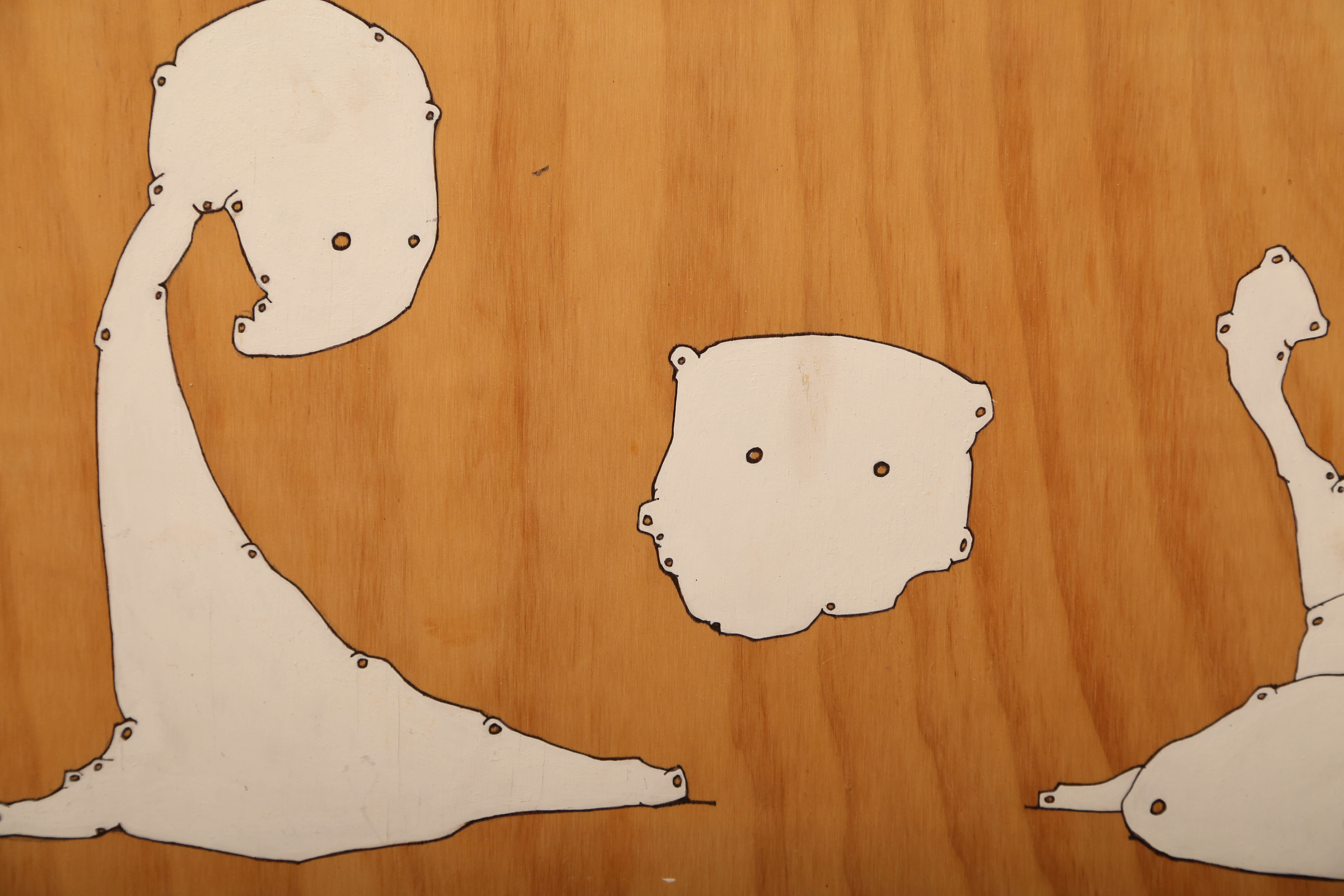 Andrew Wingert "Three Soft Robots" Signed Ink Drawing on Wood