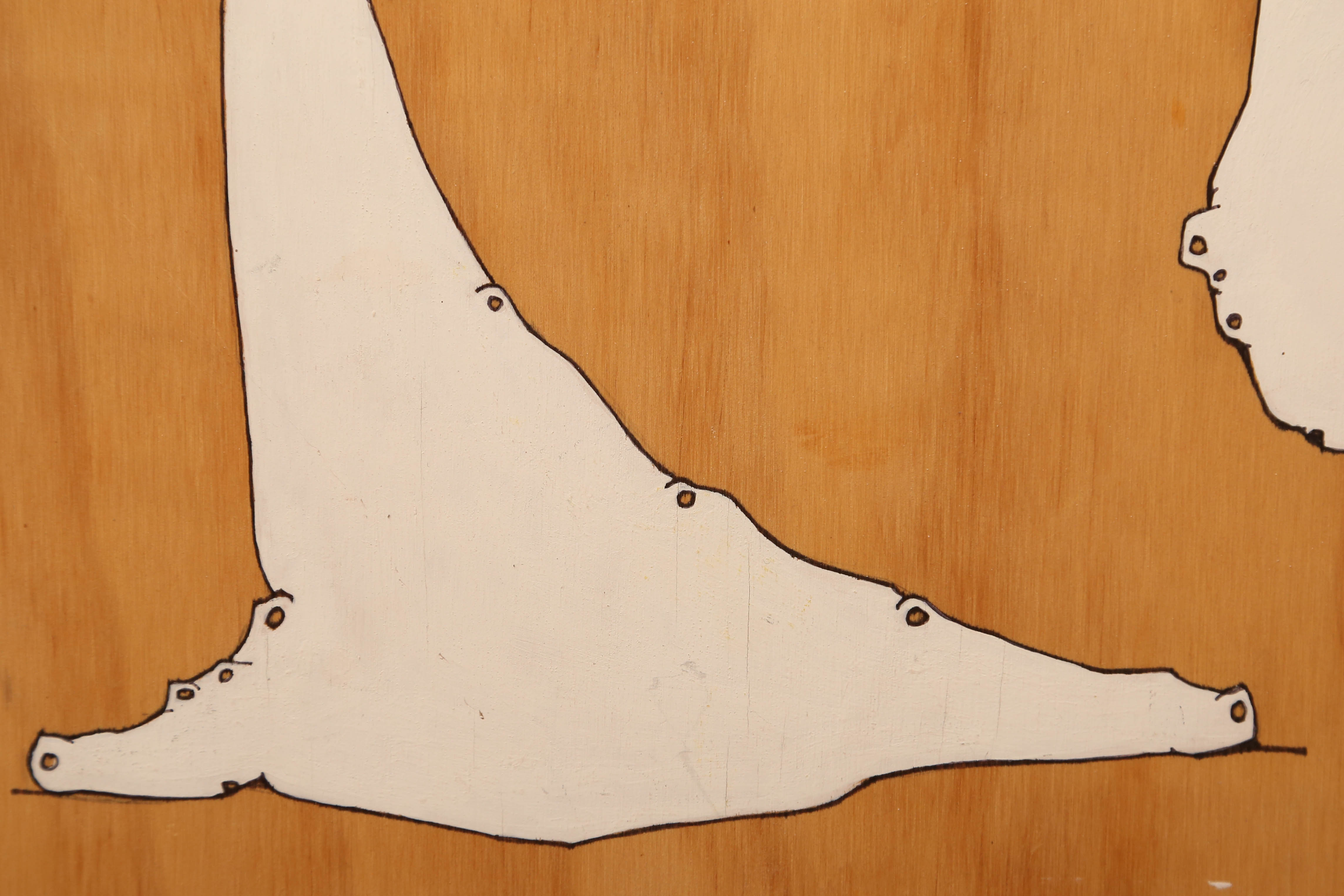 Andrew Wingert "Three Soft Robots" Signed Ink Drawing on Wood