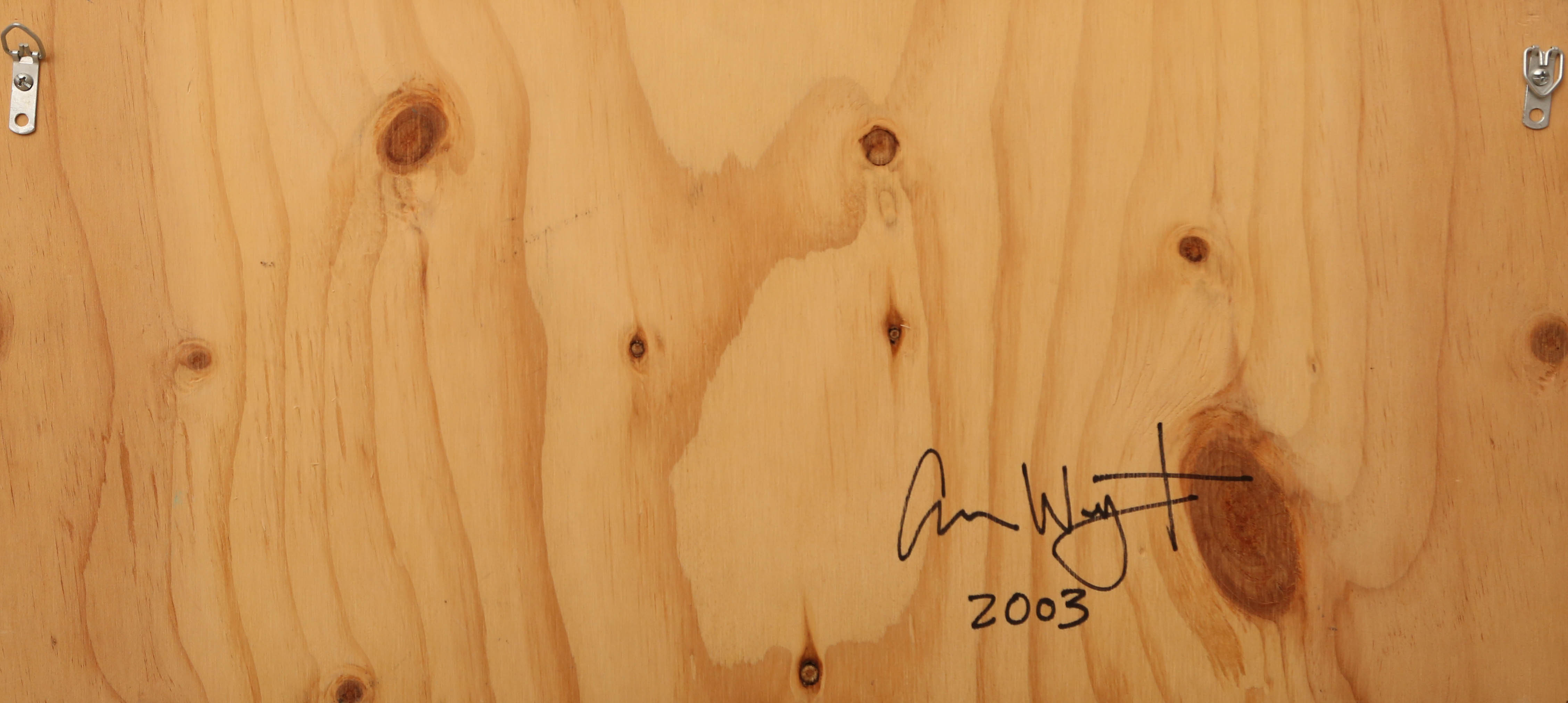 Andrew Wingert "Three Soft Robots" Signed Ink Drawing on Wood