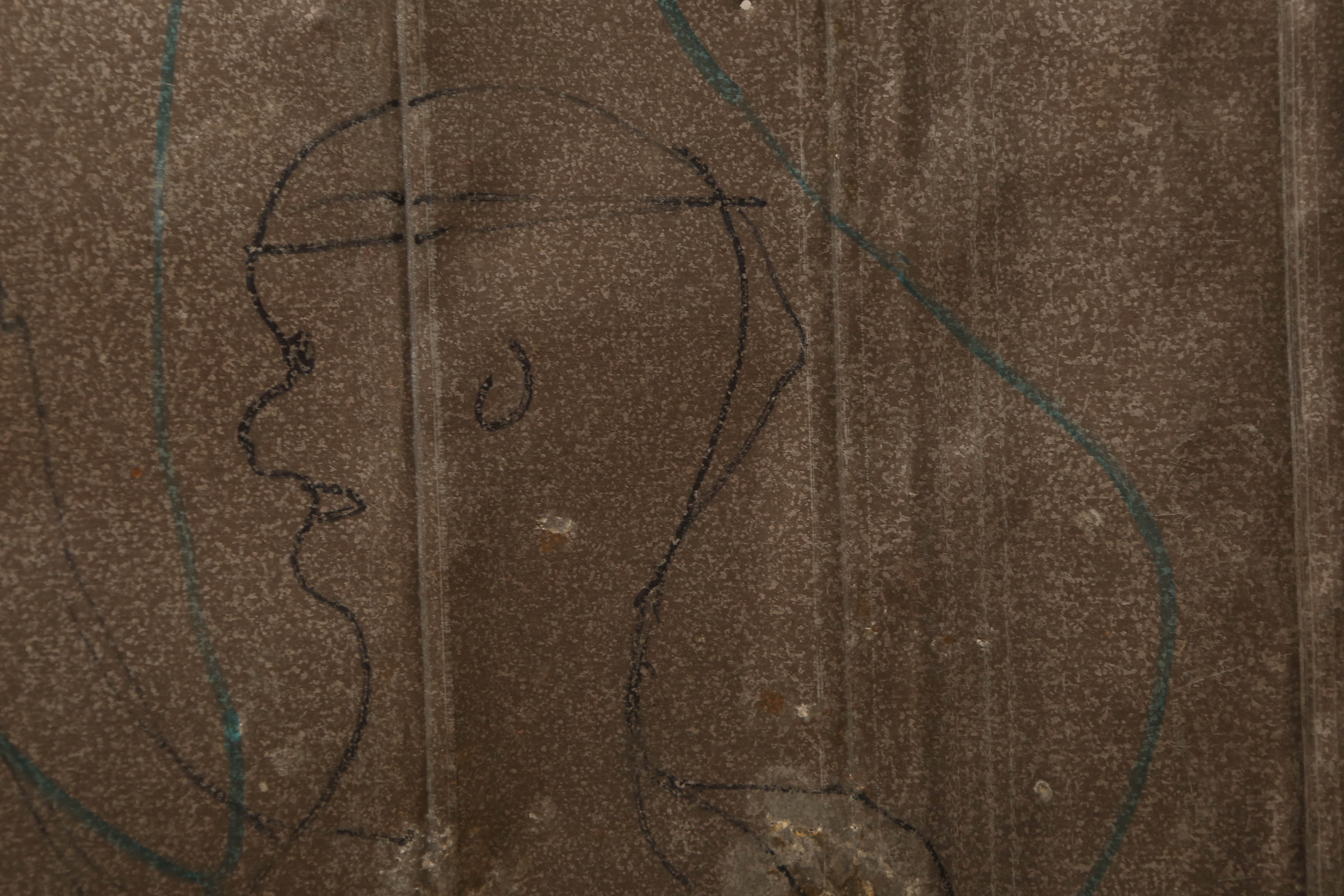 Folk Artist R.A. Miller "Blow Oskar Dinosaur Body" Drawing on Tin