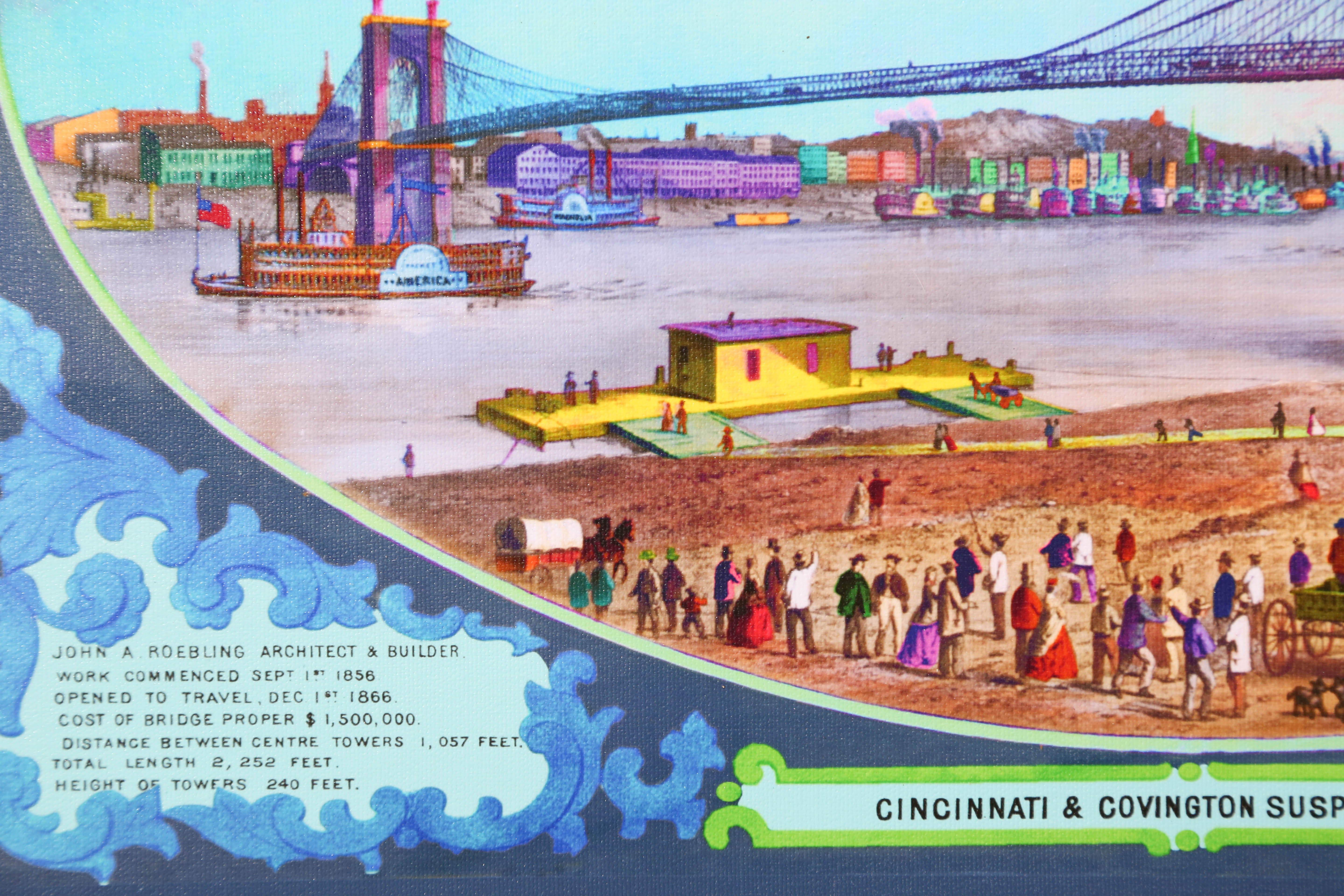 Andrew VanSickle "The Opening Day of Roebling Bridge 1866" Signed Industrial Ink Jet on Canvas