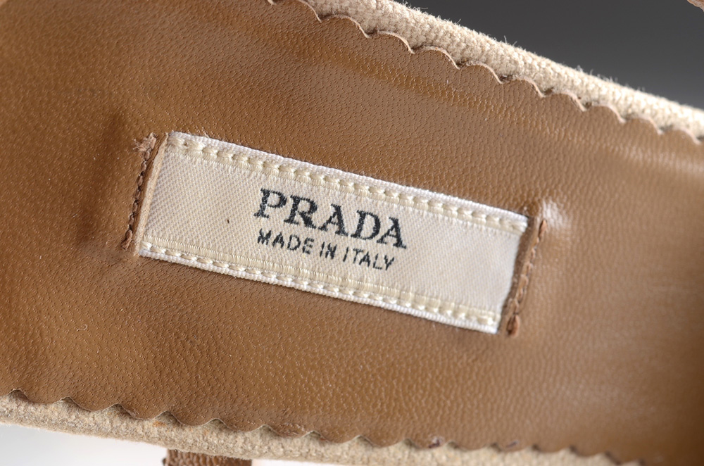 Prada Embossed Suede and Canvas Slingback Mules