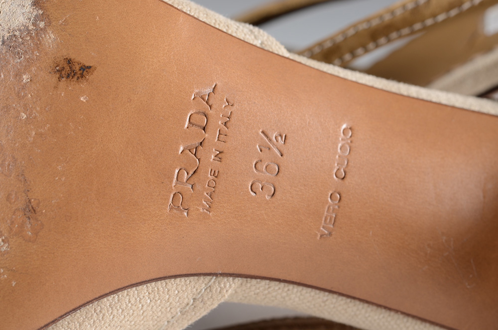 Prada Embossed Suede and Canvas Slingback Mules