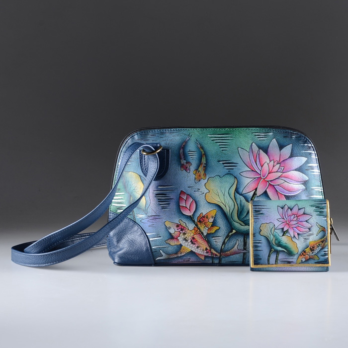 Anuschka Painted Leather Handbag and Matching Wallet