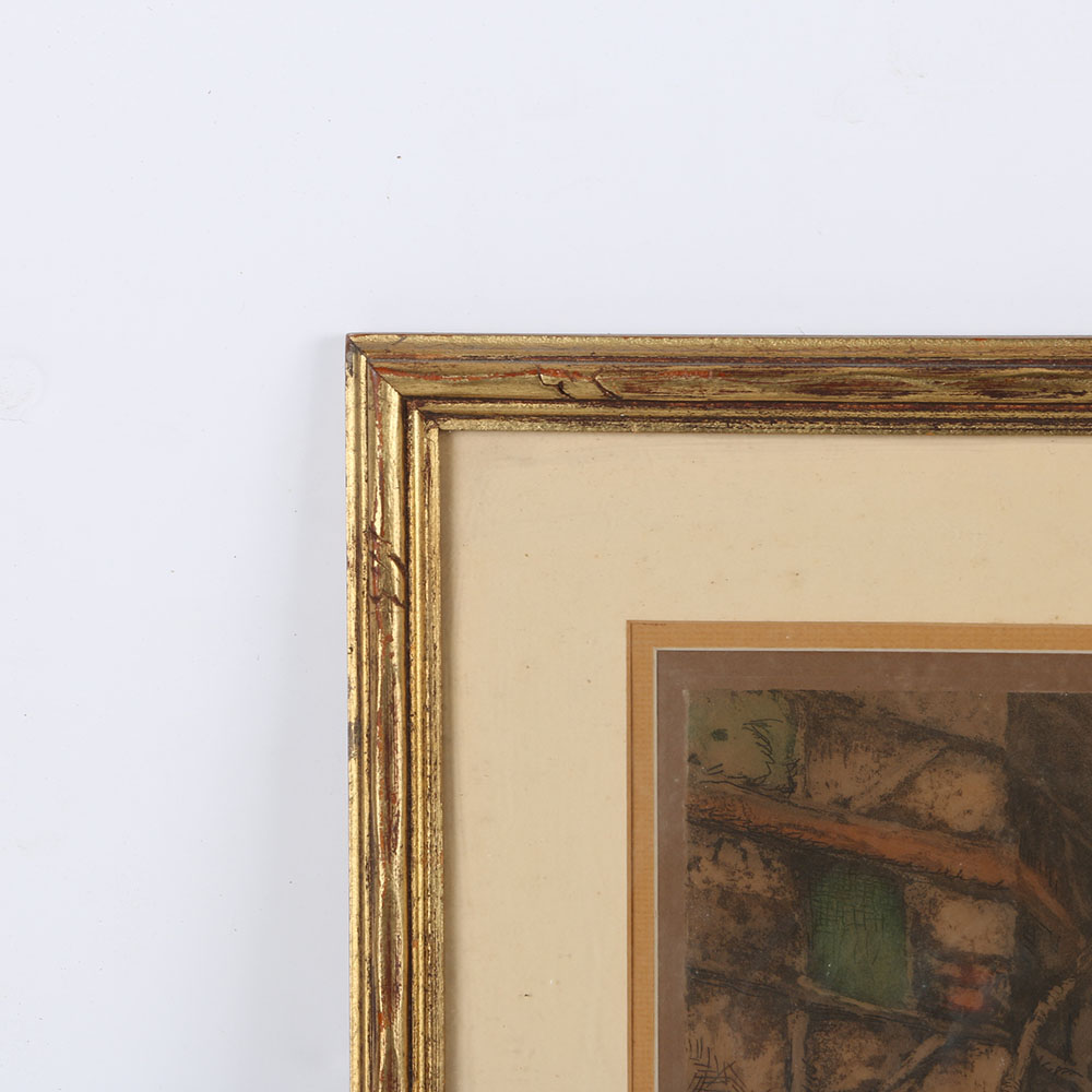 Charmeille Hand-Colored Etching "Houses in Alsace"