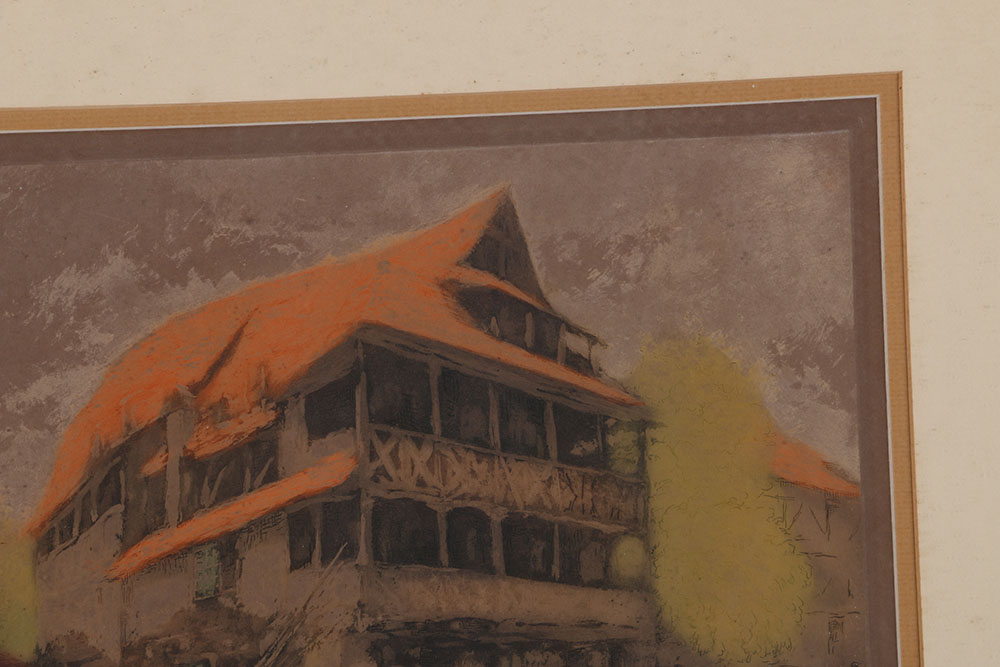 Charmeille Hand-Colored Etching "Houses in Alsace"