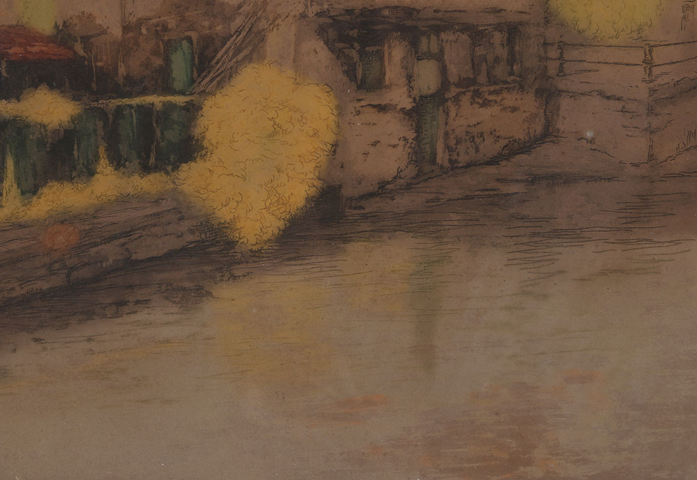 Charmeille Hand-Colored Etching "Houses in Alsace"