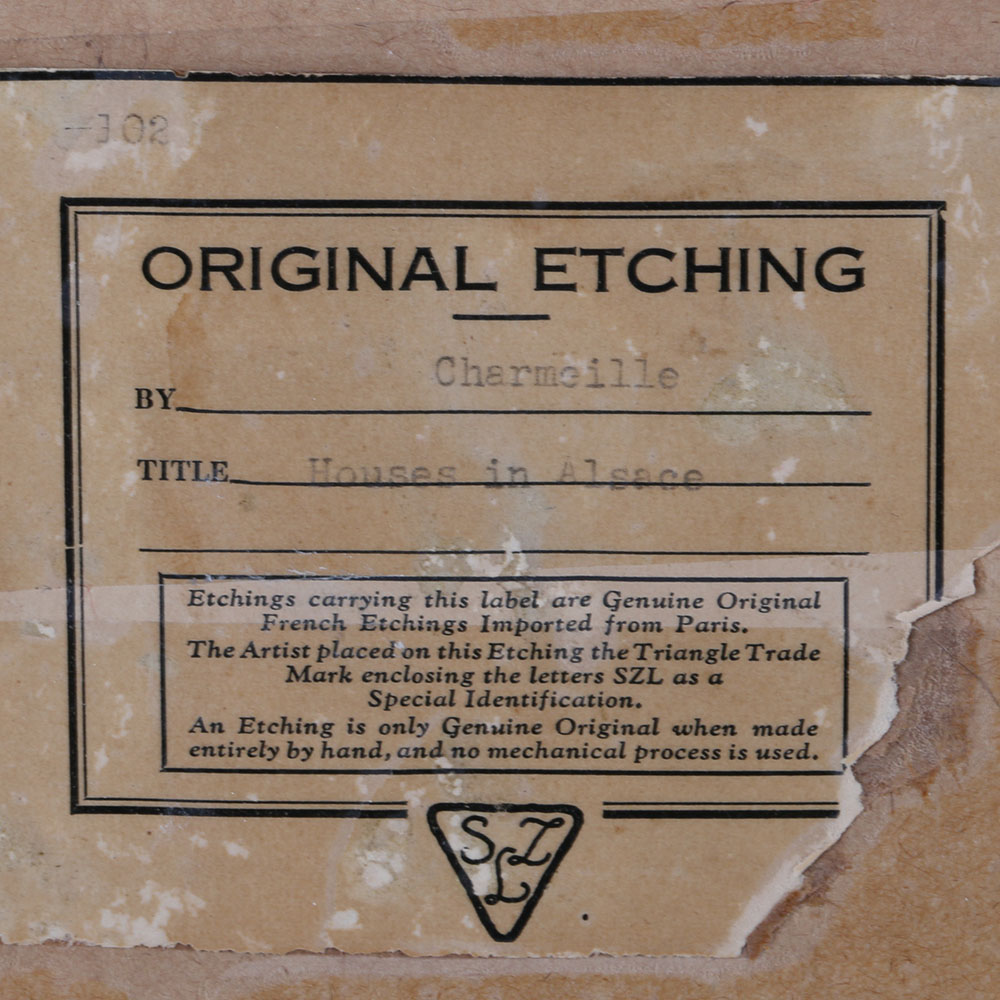 Charmeille Hand-Colored Etching "Houses in Alsace"