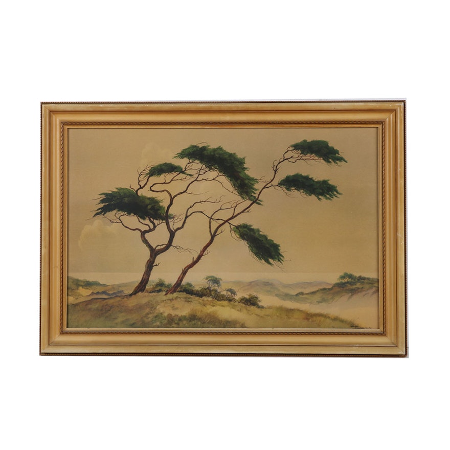 Jan Kagie Jr. Offset Lithograph "Pines on the Dunes"