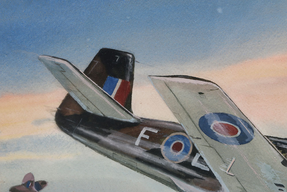 Signed Eugene Clay World War II Dogfight Framed Watercolor
