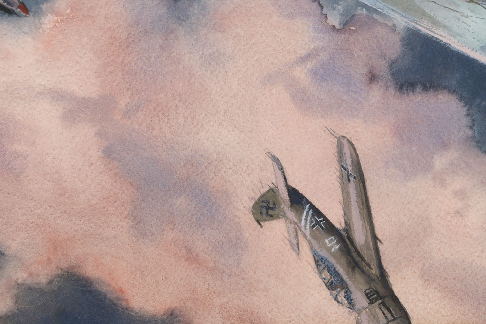Signed Eugene Clay World War II Dogfight Framed Watercolor