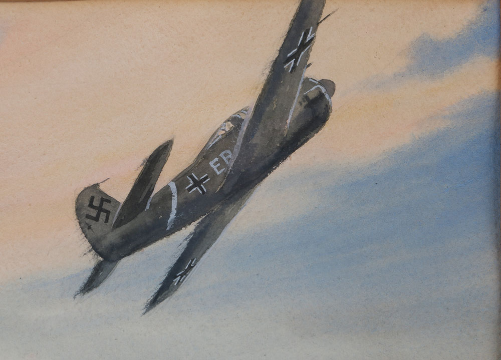 Signed Eugene Clay World War II Dogfight Framed Watercolor