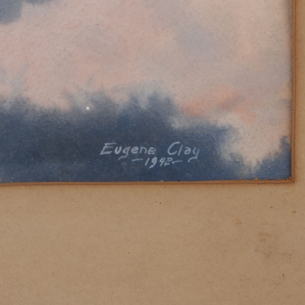 Signed Eugene Clay World War II Dogfight Framed Watercolor