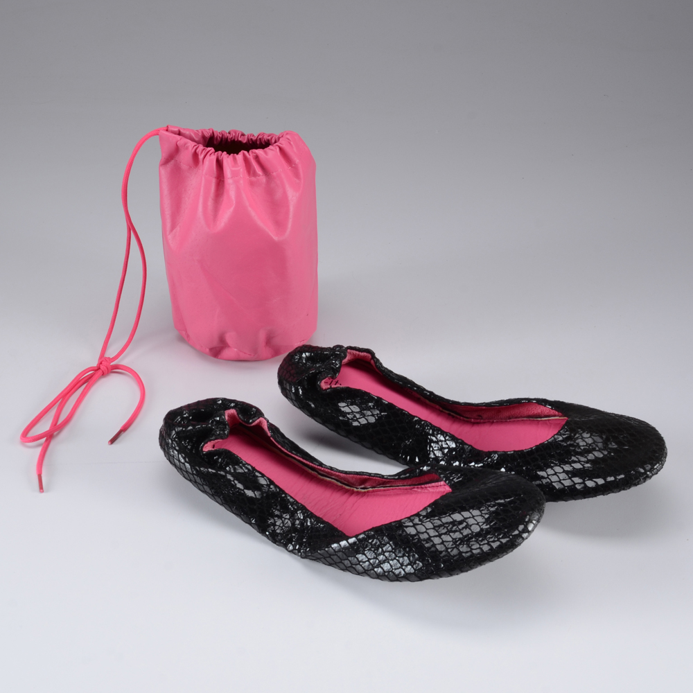 City Slips Luxe Embossed Leather Foldable Flats