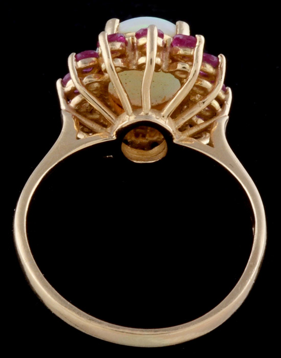 14K Yellow Gold Opal and Ruby Floral Ring