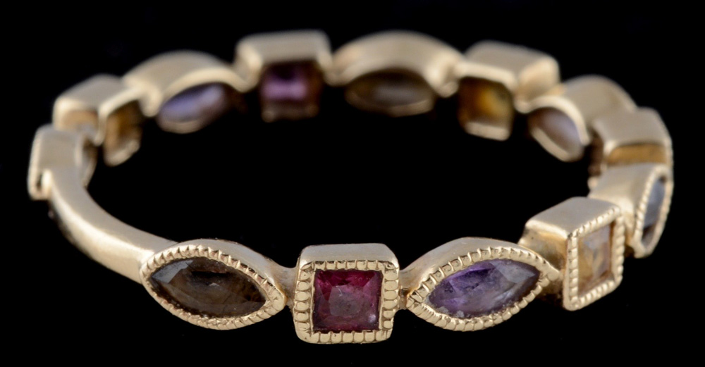 14K Yellow Gold Band with Multi-Color Stones