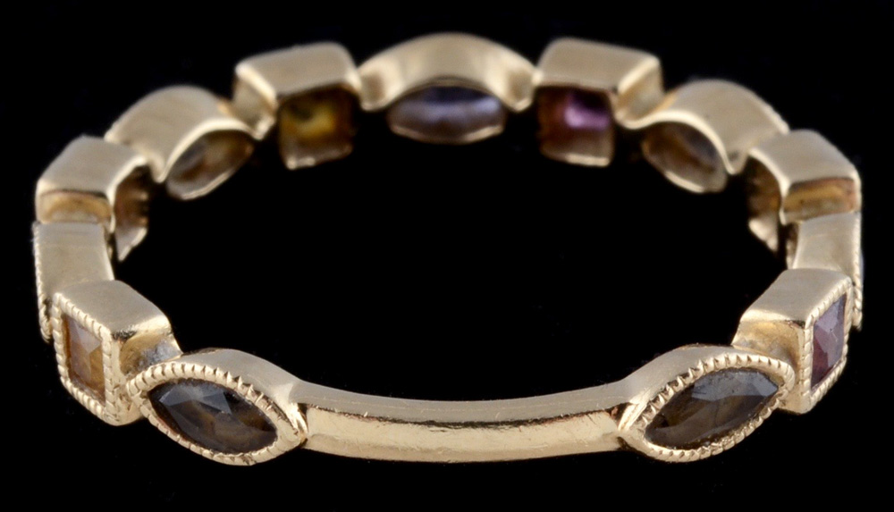14K Yellow Gold Band with Multi-Color Stones
