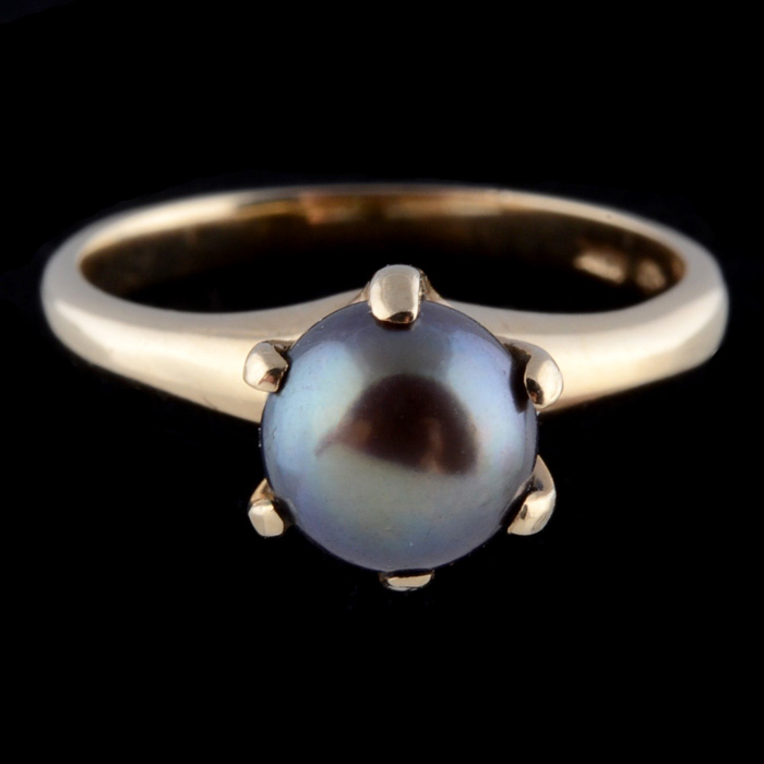 10K Yellow Gold Black Cultured Pearl Ring