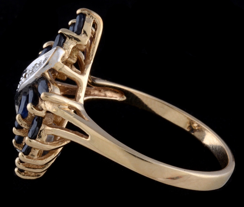 10K Two Tone Gold Plumb Blue Sapphire and Diamond Ring