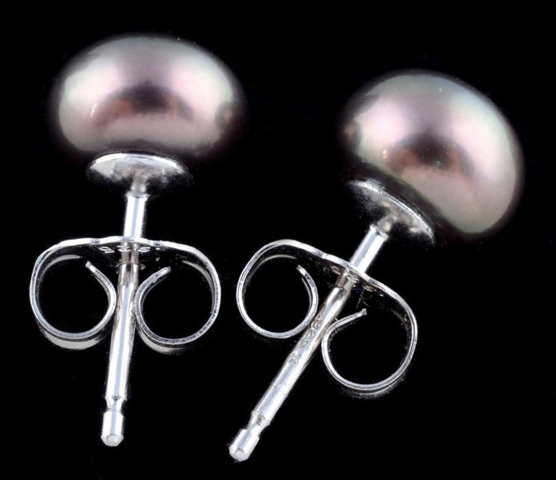 Sterling Silver and Black Cultured Pearl Studs