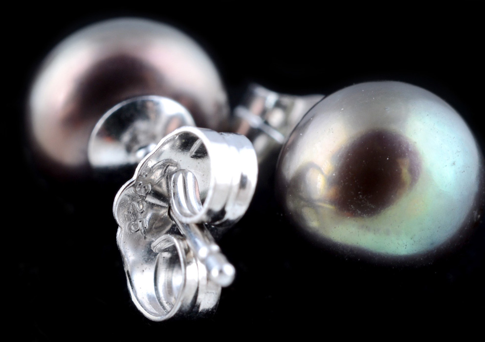 Sterling Silver and Black Cultured Pearl Studs